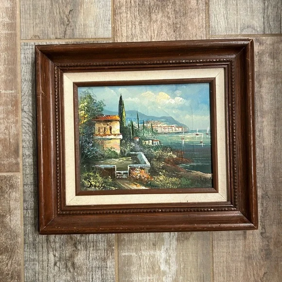Vintage European Coastal Landscape Painting | Framed Impressionist Style Art - Picture 1 of 4